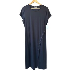 Kaia Black Short Sleeve Midi Dress XL Petite Button Detail Minimalist ClassicNWT